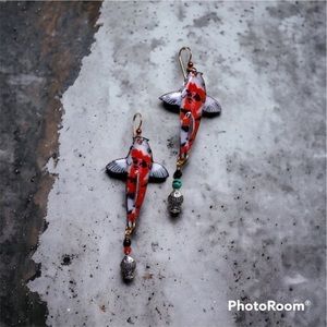 Custom painted KOI earrings by Lorena Designs